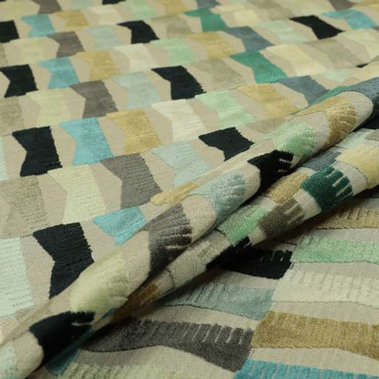 Hour Glass Theme Geometric Pattern In Blue Brown Coloured Soft Velvet Upholstery Fabric JO-1360 - Roman Blinds