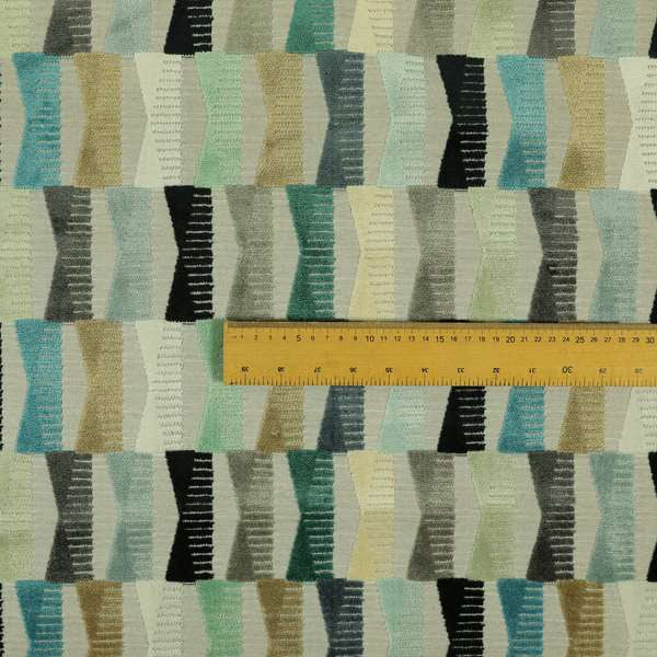 Hour Glass Theme Geometric Pattern In Blue Brown Coloured Soft Velvet Upholstery Fabric JO-1360 - Roman Blinds