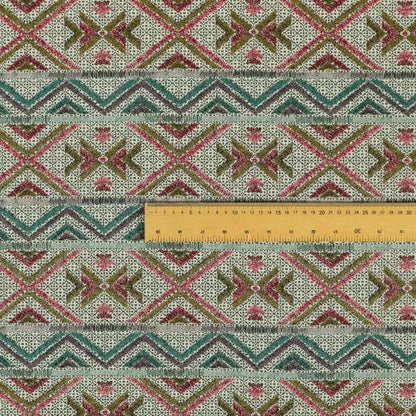 Vertical Striped Aztec Theme Pattern In Purple Teal Yellow Coloured Upholstery Material Fabric JO-1362 - Roman Blinds