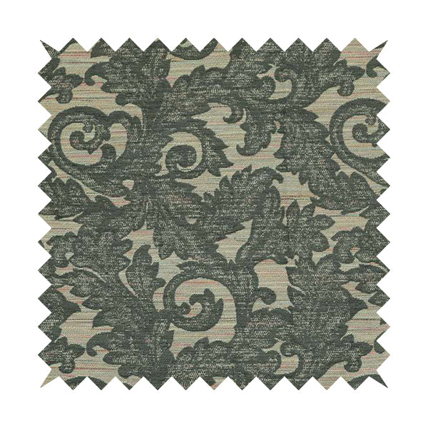 Fleur De Lis Inspired Pattern In Grey Coloured Chenille Upholstery Furnishing Fabric JO-1364 - Made To Measure Curtains