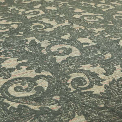 Fleur De Lis Inspired Pattern In Grey Coloured Chenille Upholstery Furnishing Fabric JO-1364 - Made To Measure Curtains