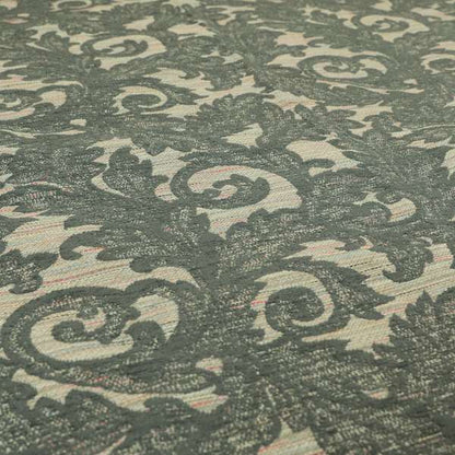 Fleur De Lis Inspired Pattern In Grey Coloured Chenille Upholstery Furnishing Fabric JO-1364 - Handmade Cushions