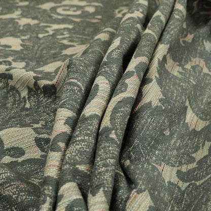 Fleur De Lis Inspired Pattern In Grey Coloured Chenille Upholstery Furnishing Fabric JO-1364 - Made To Measure Curtains