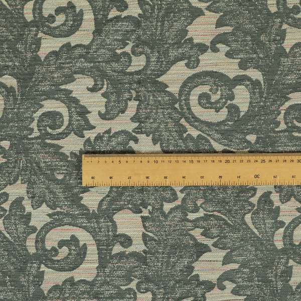 Fleur De Lis Inspired Pattern In Grey Coloured Chenille Upholstery Furnishing Fabric JO-1364 - Handmade Cushions
