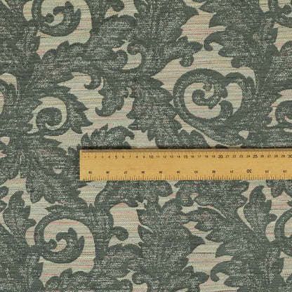 Fleur De Lis Inspired Pattern In Grey Coloured Chenille Upholstery Furnishing Fabric JO-1364