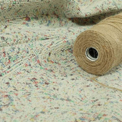 Abstract Pattern In White With Multi Coloured Background Chenille Upholstery Furnishing Fabric JO-1365