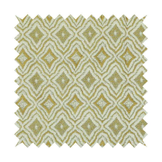 Geometrical Theme Pattern Yellow White Coloured Soft Chenille Textured Upholstery Fabric JO-1366