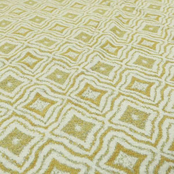 Geometrical Theme Pattern Yellow White Coloured Soft Chenille Textured Upholstery Fabric JO-1366 - Roman Blinds