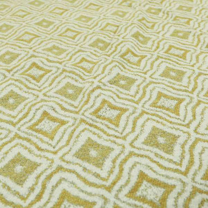 Geometrical Theme Pattern Yellow White Coloured Soft Chenille Textured Upholstery Fabric JO-1366 - Made To Measure Curtains