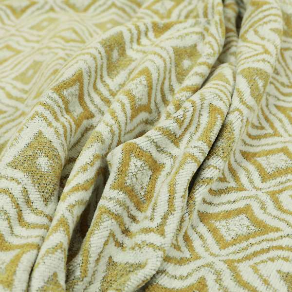 Geometrical Theme Pattern Yellow White Coloured Soft Chenille Textured Upholstery Fabric JO-1366 - Made To Measure Curtains