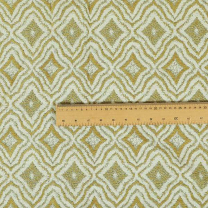 Geometrical Theme Pattern Yellow White Coloured Soft Chenille Textured Upholstery Fabric JO-1366 - Made To Measure Curtains