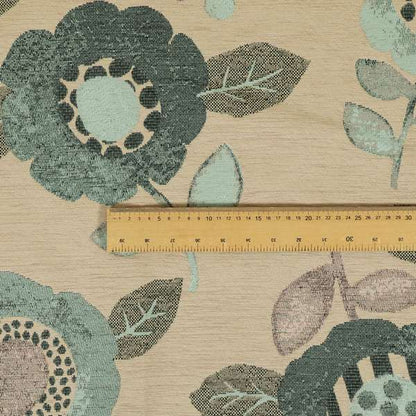 Floral Blossom Pattern Yellow Green Colour Soft Chenille Interior Fabric JO-1367 - Roman Blinds