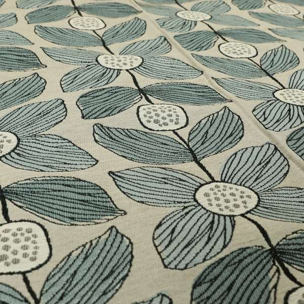 Floral Blue Uniformed In Grey Background Pattern Chenille Upholstery Furnishing Fabric JO-1368