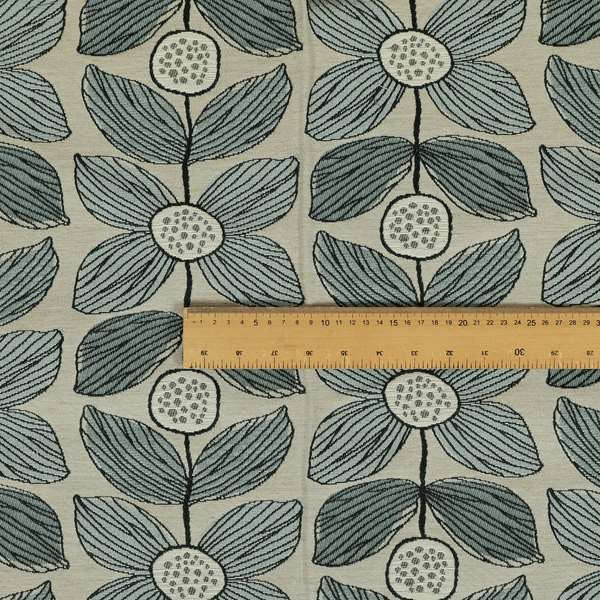 Floral Blue Uniformed In Grey Background Pattern Chenille Upholstery Furnishing Fabric JO-1368 - Roman Blinds