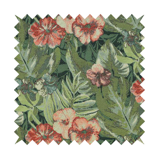 Garden Full Of Red Pink Flowers Green Leafs Theme Pattern Chenille Material Upholstery Fabric JO-1370