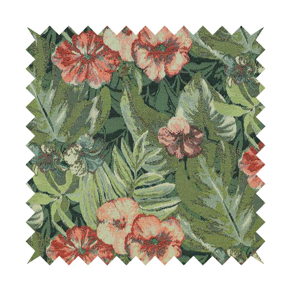 Garden Full Of Red Pink Flowers Green Leafs Theme Pattern Chenille Material Upholstery Fabric JO-1370 - Made To Measure Curtains