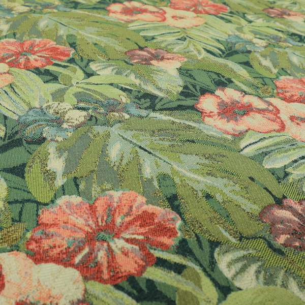 Garden Full Of Red Pink Flowers Green Leafs Theme Pattern Chenille Material Upholstery Fabric JO-1370 - Roman Blinds