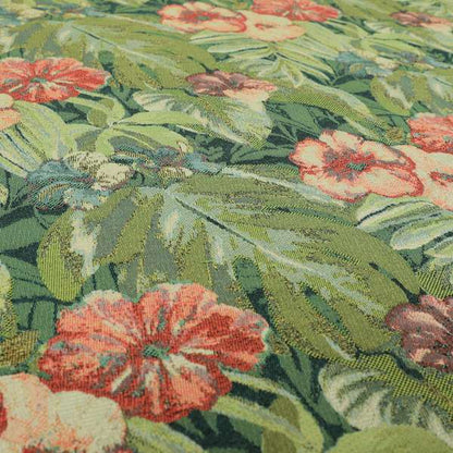 Garden Full Of Red Pink Flowers Green Leafs Theme Pattern Chenille Material Upholstery Fabric JO-1370 - Made To Measure Curtains