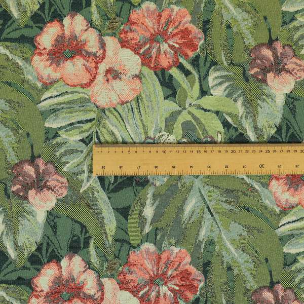 Garden Full Of Red Pink Flowers Green Leafs Theme Pattern Chenille Material Upholstery Fabric JO-1370 - Roman Blinds