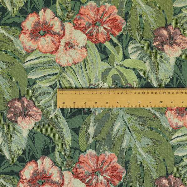 Garden Full Of Red Pink Flowers Green Leafs Theme Pattern Chenille Material Upholstery Fabric JO-1370 - Made To Measure Curtains