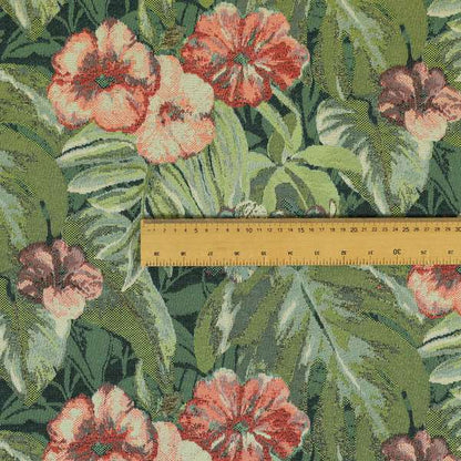 Garden Full Of Red Pink Flowers Green Leafs Theme Pattern Chenille Material Upholstery Fabric JO-1370 - Made To Measure Curtains