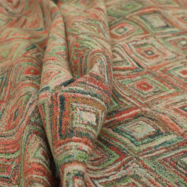 Cubed Geometric Inspired Pattern Green Pink Blue Coloured Chenille Upholstery Fabric JO-1372 - Made To Measure Curtains