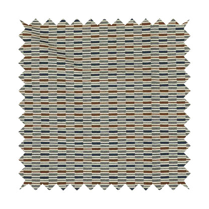 Layered Bricked Geometric Pattern Blue Brown Grey Coloured Chenille Upholstery Furnishing Fabric JO-1373 - Roman Blinds