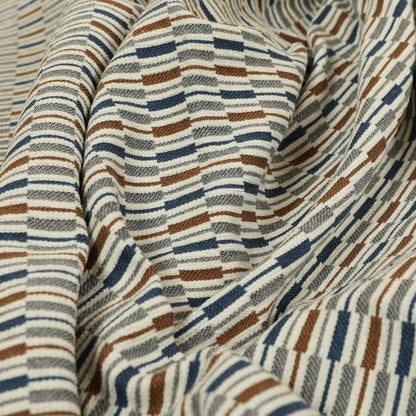 Layered Bricked Geometric Pattern Blue Brown Grey Coloured Chenille Upholstery Furnishing Fabric JO-1373 - Handmade Cushions