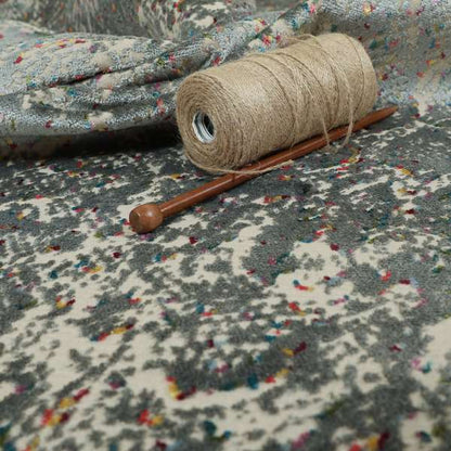 Abstract Art Style Silver Grey Pattern Quality Velvet Pile With Multicoloured Cut Velvet Upholstery Fabric JO-1374 - Roman Blinds