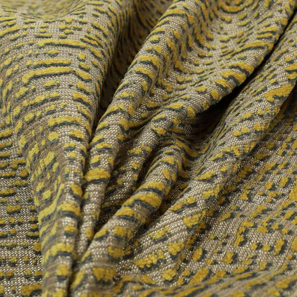 Abstract Style Pattern Yellow Grey Silver Colour Raised Textured Chenille Upholstery Fabric JO-1375