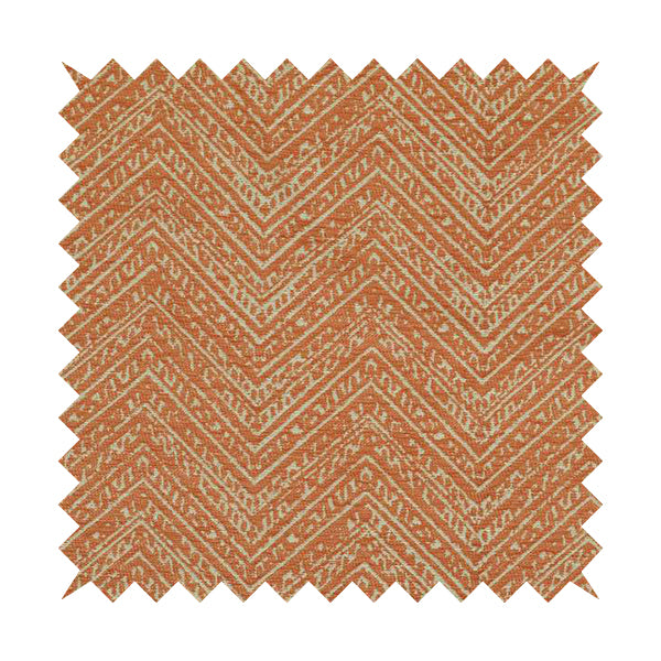 Orange Coloured Symmetrical Chevron Pattern Furnishing Upholstery Fabric JO-1377