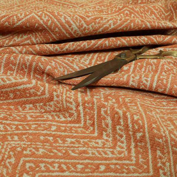 Orange Coloured Symmetrical Chevron Pattern Furnishing Upholstery Fabric JO-1377 - Roman Blinds