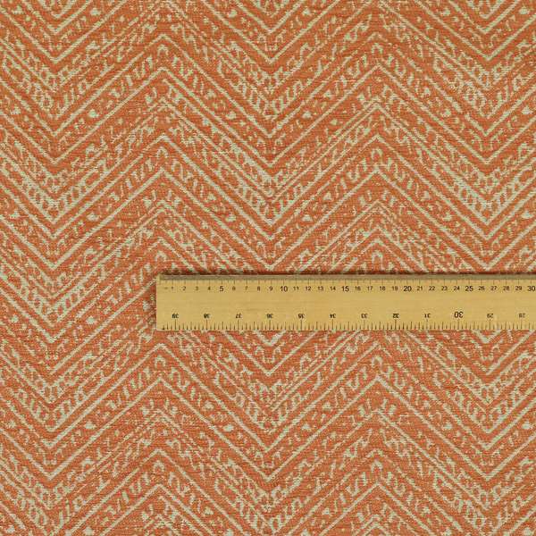 Orange Coloured Symmetrical Chevron Pattern Furnishing Upholstery Fabric JO-1377