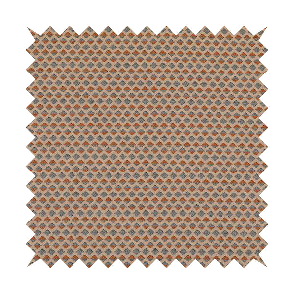 Small Geometric Pattern Beige Blue Orange Coloured Chenille Upholstery Fabric JO-1379 - Made To Measure Curtains