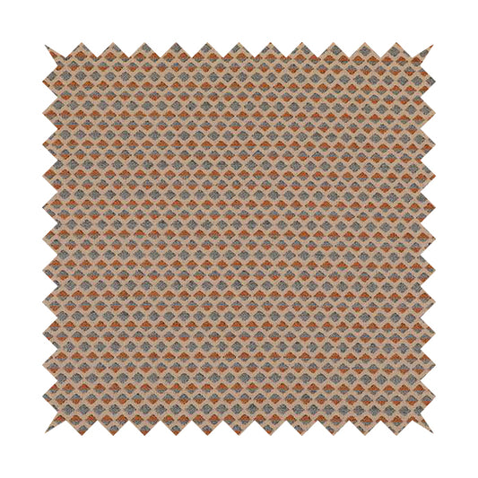 Small Geometric Pattern Beige Blue Orange Coloured Chenille Upholstery Fabric JO-1379