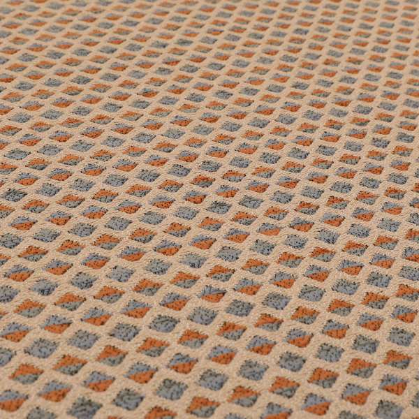 Small Geometric Pattern Beige Blue Orange Coloured Chenille Upholstery Fabric JO-1379 - Roman Blinds