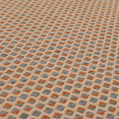 Small Geometric Pattern Beige Blue Orange Coloured Chenille Upholstery Fabric JO-1379 - Made To Measure Curtains