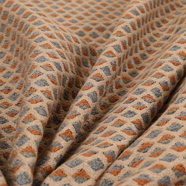 Small Geometric Pattern Beige Blue Orange Coloured Chenille Upholstery Fabric JO-1379 - Roman Blinds