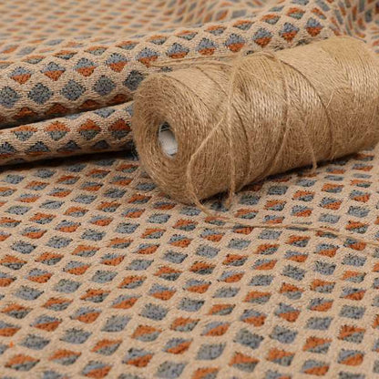 Small Geometric Pattern Beige Blue Orange Coloured Chenille Upholstery Fabric JO-1379 - Roman Blinds