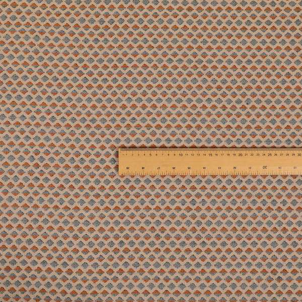 Small Geometric Pattern Beige Blue Orange Coloured Chenille Upholstery Fabric JO-1379 - Made To Measure Curtains