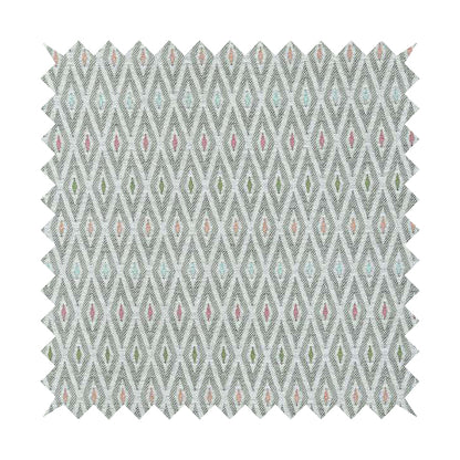 Uzbek Decorative Multi Coloured Diamond Design White Pink Green Peach Colour Soft Chenille Interior Fabric JO-138 - Made To Measure Curtains