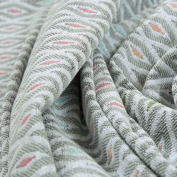 Uzbek Decorative Multi Coloured Diamond Design White Pink Green Peach Colour Soft Chenille Interior Fabric JO-138