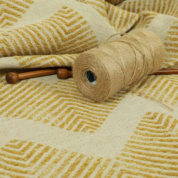 Yellow Coloured Symmetrical Chevron Pattern Furnishing Upholstery Fabric JO-1380 - Made To Measure Curtains