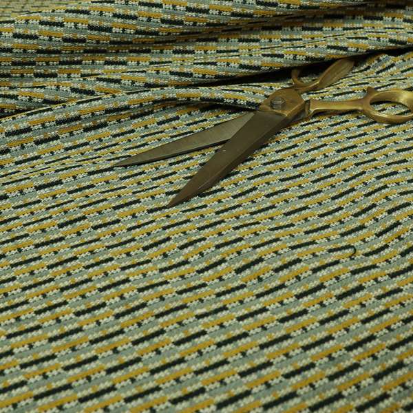 Small Geometric Striped Pattern In Yellow Grey Colour Upholstery Fabric JO-1382 - Handmade Cushions