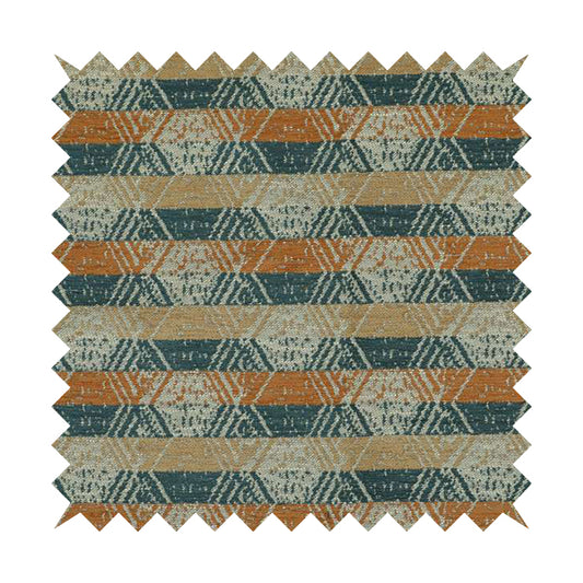 Geometric Tribal Theme Pattern Soft Chenille Blue Brown Orange Colour Upholstery Fabric JO-1383