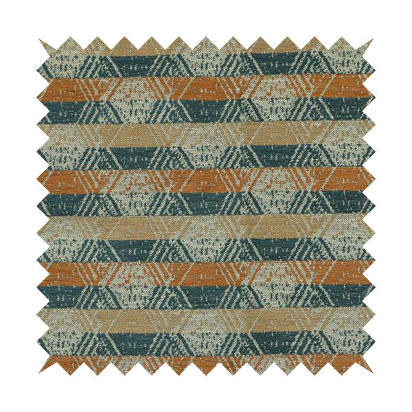 Geometric Tribal Theme Pattern Soft Chenille Blue Brown Orange Colour Upholstery Fabric JO-1383 - Made To Measure Curtains