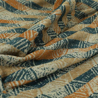 Geometric Tribal Theme Pattern Soft Chenille Blue Brown Orange Colour Upholstery Fabric JO-1383 - Made To Measure Curtains