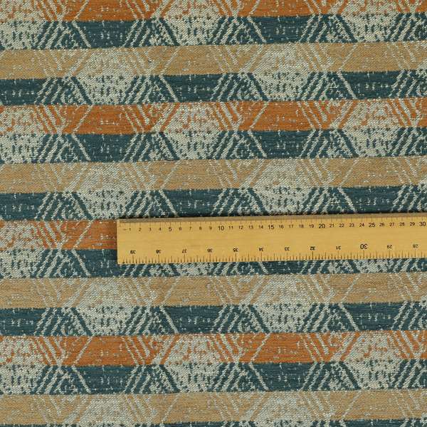 Geometric Tribal Theme Pattern Soft Chenille Blue Brown Orange Colour Upholstery Fabric JO-1383 - Made To Measure Curtains