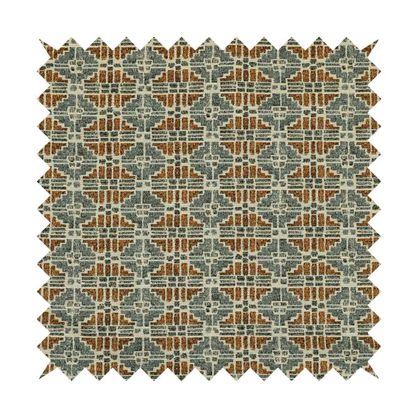 Symmetry Geometric Pattern Soft Chenille Blue Orange Colour Upholstery Fabric JO-1386 - Made To Measure Curtains