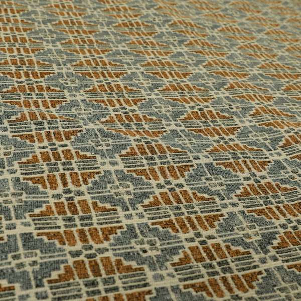 Symmetry Geometric Pattern Soft Chenille Blue Orange Colour Upholstery Fabric JO-1386 - Made To Measure Curtains